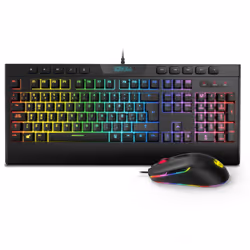 Krom Kalyos, Taille réelle (100 %), USB, Clavier à membrane, LED RGB, Noir, Souris incluse