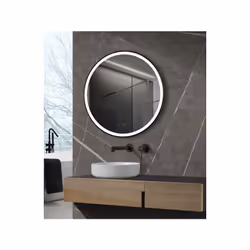 Miroir rond sablé avec éclairage LED intégré. Cadre en aluminium avec une finition noire mate. Verre de sécurité anti-éclatem ...