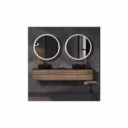 Miroir rond sablé avec éclairage LED intégré. Cadre en aluminium avec une finition or brossé. Verre de sécurité anti-éclateme ...