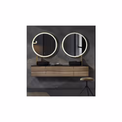 Miroir rond sablé avec éclairage LED intégré. Cadre en aluminium avec une finition or brossé. Verre de sécurité anti-éclateme ...