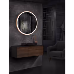 Miroir rond sablé avec éclairage LED intégré. Cadre en aluminium avec finition or rose. Verre de sécurité anti-éclatement. Le ...