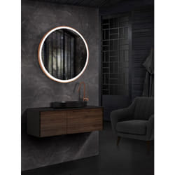 Miroir avec lumière led pour salle de bain, chambre, dressing - éclairage frontal triled double capteur antibuée Ø80 cm or rose brossé