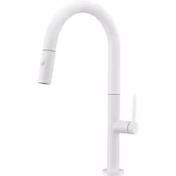 Robinet de cuisine monocommande avec bec haut en laiton. Les dimensions du robinet sont de 22,5 cm de longueur x 43,5 cm de h ...