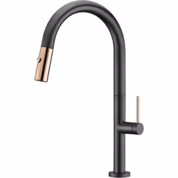 Robinet de cuisine monocommande avec bec haut en laiton. Les dimensions du robinet sont de 22,5 cm de longueur x 43,5 cm de h ...