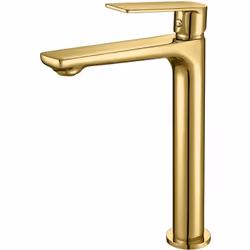 Monomando lavabo alto oro cepillado de la serie GLORY fabricado por Sky Bath . Monomando de lavabo alto, oro.Aireador extrafi ...