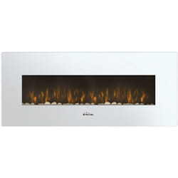 Cheminée électrique panoramique avec éclairage led d'ambiance et panneau frontal blanc