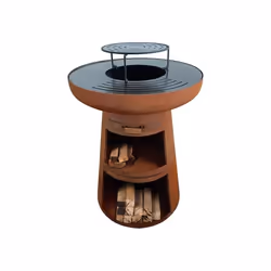 Barbecue rond avec plaque d'acier ronde et grille
