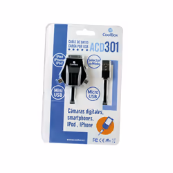 CoolBox ACD 301, 1 m, USB, microUSB/miniUSB/Apple iPhone, Mâle/Mâle, Noir