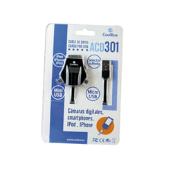 CoolBox ACD 301 câble USB 1 m microUSB/miniUSB/Apple iPhone Noir