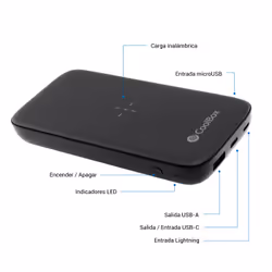CoolBox COO-PB10KW-BK1, 10000 mAh, Power Delivery 3.0, Quick Charge 4, Recharge sans fil, 22,5 W, Noir