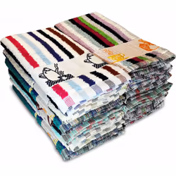 Lot de 12 torchons de cuisine en éponge 100% coton avec motifs brodés sur la bordure (le lot peut contenir des motifs ou des  ...