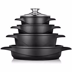 Batterie de Cuisine Induction 8 Pièces Aluminium Fonte 4 Casseroles 4 Couvercles Briebe MGK-17  Noir 93782