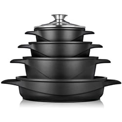 Batterie de Cuisine Induction 8 Pièces Aluminium Fonte 4 Casseroles 4 Couvercles Briebe MGK-17  Noir 93782