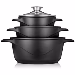 Batterie de Cuisine Induction 6 Pièces Aluminium Fonte 3 Casseroles 3 Couvercles Briebe MGK-18  Noir 93799