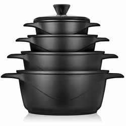 Batterie de Cuisine Induction 8 Pièces Aluminium Fonte 4 Casseroles 4 Couvercles Briebe MGK12S  Noir 93867