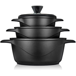 Briebe - MGK-18S Batterie de Cuisine Induction 6 Pièces Aluminium Fonte 3 Casseroles 3 Couvercles Noir