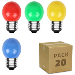 Pack 20 Ampoules led E27 3W 300 lm G45 4 Couleurs Multicolore