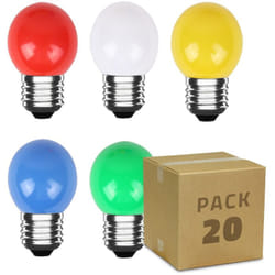 Pack 20 Ampoules led E27 3W 300 lm G45 5 Couleurs Multicolore