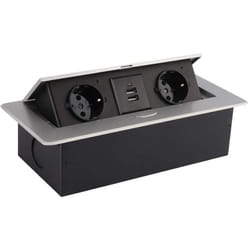 Efectoled - Base Multiple Encastrée 2 Prises Type f + 2xUSB Argenté