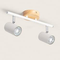 Plafonnier Orientable Bois et métal 2 Spots Albus Naturel
