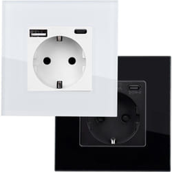 Prise avec port usb Schuko Type f avec Cadre Verre Modern Noir