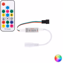 Le Contrôleur Variateur Mini Ruban LED RGBIC Numérique SPI 5-24V DC avec Télécommande RF vous permet de basculer entre les di ...