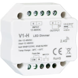 Module de Variation led rf 12/48V pour Ruban led Monochrome Compatible avec Bouton-Poussoir Blanc