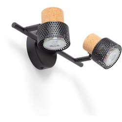 Lampe Murale Métal et Liège Deux Spots Liksy Noir