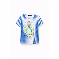 T-shirt rayures fleur femme Desigual