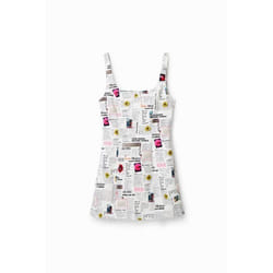Robe courte bretelles journal femme Desigual - blanc - XL