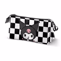 Trousse à crayons - Kuromi B and W - Noir - Taille Unique - 3 compartiments - Ripstop