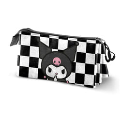 Trousse à crayons - Kuromi B and W - Noir - Taille Unique - 3 compartiments - Ripstop