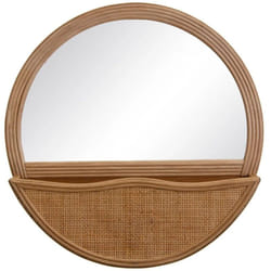 Grand miroir rond avec rangement en rotin