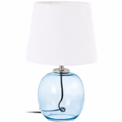 Lampe en verre Bleu 36 cm Base en verre et Abat-jour en lin Dimensions : Hauteur 36 cm x diamètre 23 cm Câble de 160 cm avec ...