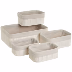 Lot de 5 boites de rangement en bambou blanches Bambou et polyester Grand Modèle : Hauteur 12 cm - Largeur 26 cm - Profondeur ...