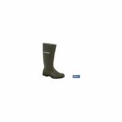 Bottes en caoutchouc montantes, en vert. Fabriqué en PVC, avec revêtement intérieur tricoté. La semelle dont il dispose est a ...
