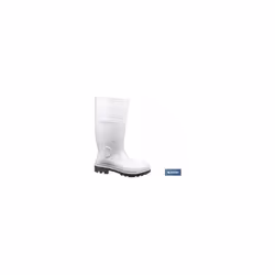 Botte d'eau haute en blanc. Fabriqué en PVC-Nitrile. À l'intérieur, il y a une doublure en nylon blanc. Sa pointe est renforc ...