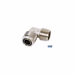 Raccord métallique coudé conique mâle 90º pour air Tube : 6/4 Filetage : 1/4 Ce raccord métallique coudé conique mâle à 90º e ...