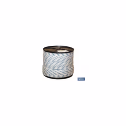 Bobine de Corde Poly Tressée 10mm 50 Mts Corde en polypropylène tressé blanc/bleu, réalisée avec une âme tressée en 8 brins e ...