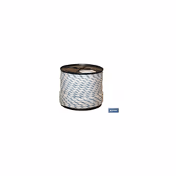 Bobine de Corde Poly Tressée 18mm 20 Mts Corde en polypropylène tressé blanc/bleu, réalisée avec une âme tressée en 8 brins e ...