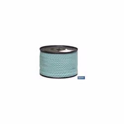Enrouleur de corde hélicoïdale 6mm 100 M. blanc/Vert Corde tressée hélicoïdale 100% polypropylène de couleur vert/blanc, réal ...