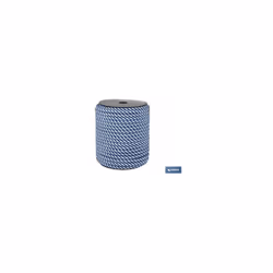 Enrouleur de corde hélicoïdale 12mm 50 M. blanc/bleu Corde tressée hélicoïdale 100% polypropylène de couleur bleu/blanc, réal ...