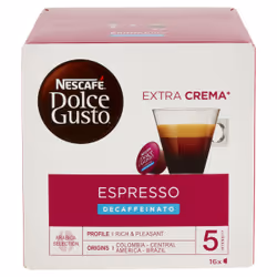 Nescafé Dolce Gusto Espresso Decaffeinato, Capsule de café, Espresso, Dolce Gusto, 16 tasses, 5/13, Marron, Rouge