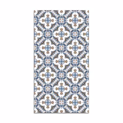 Tapis Vinyle Panorama Tuile Style Oriental Bleu 60x110 cm - Tapis pour Cuisine Bureau et Salon en PVC