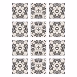 Panorama Stickers Carrelage Adhésif Cuisine - 72 Pièces de 10x10 cm Tuile Orientale Gris - Adhésif en Vinyle pour Carreaux