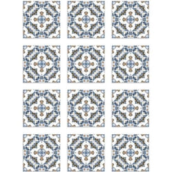 Panorama Stickers Carrelage Adhésif Cuisine - 72 Pièces de 10x10 cm Tuile Style Oriental Bleu - Adhésif en Vinyle pour Carreaux