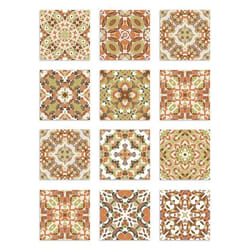 Panorama Stickers Carrelage Adhésif Cuisine - 8 Pièces de 100x10 cm Tuile Hydraulique Orientale Orange - Adhésif en Vinyle Carreaux