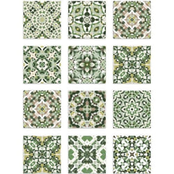 Panorama Stickers Carrelage Adhésif Cuisine - 8 Pièces de 100x10 cm Tuile Hydraulique Orientale Vert - Adhésif Vinyle pour Carreaux