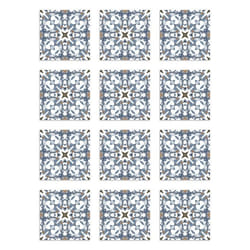Panorama Stickers Carrelage Adhésif Cuisine - 48 Pièces de 15x15 cm Tuile Hydraulique Type Oriental Bleu - Adhésif Vinyle Carreaux