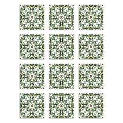 Panorama Stickers Carrelage Adhésif Cuisine - 72 Pièces de 10x10 cm Tuile Hydraulique Type Oriental Vert - Adhésif Vinyle Carreaux